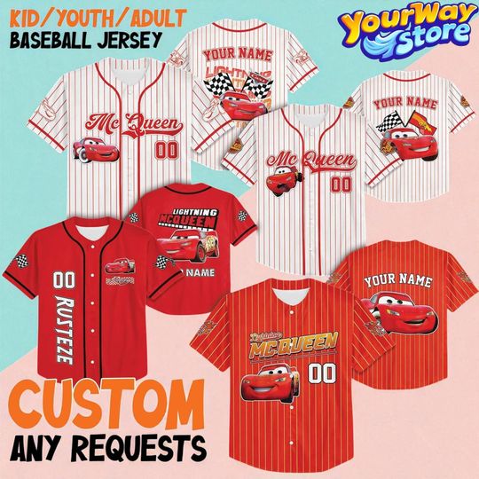 Discover Custom Cars Lightning McQueen Baseball Jersey, Kids Birthday Outfit, Racing Team Shirt
