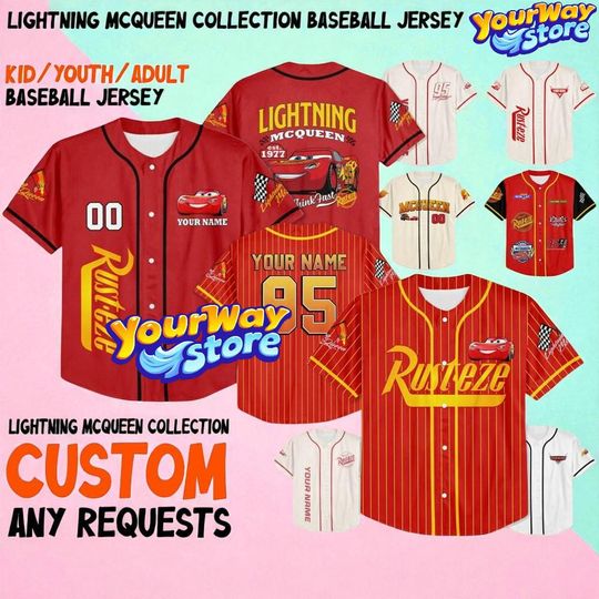 Discover Custom Lightning McQueen Baseball Jersey, Disney Cars Personalized Team Shirt, Racing Pit Crew Outfit
