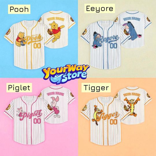 Disney Character Baseball Jersey, Custom Stitch Pooh Piglet Shirt, Spider-Man Miles Morales Gwen Jersey, Pixar Monsters Inc Outfit