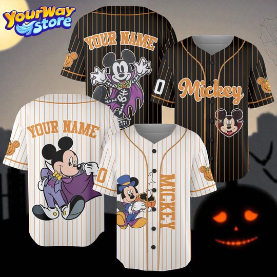 Discover Custom Mickey Halloween Baseball Jersey, Personalized Name Number Shirt, Disney Spooky Outfit for Kids & Adults