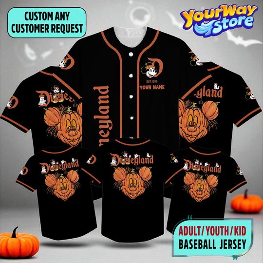 Discover Disneyland Pumpkin Halloween Baseball Jersey, Custom Name Shirt, Spooky Disney Outfit for Kids & Adults