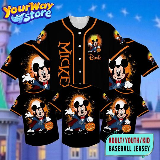 Discover Custom Mickey Pumpkin Halloween Baseball Jersey, Personalized Disney Shirt, Spooky Outfit for Kids & Adults