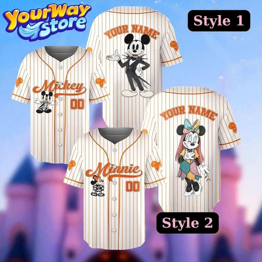 Discover Custom Mickey Minnie Halloween Baseball Jersey, Personalized Disney Shirt, Spooky Outfit for Kids & Adults