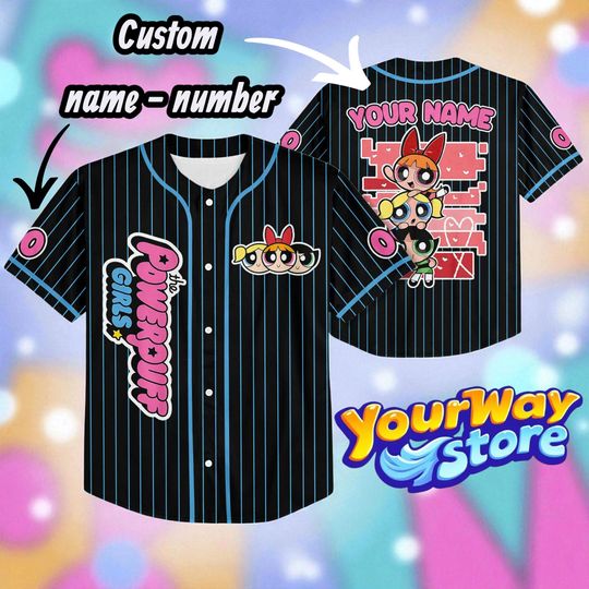 Custom Powerpuff Girls Baseball Jersey, Personalized Cartoon Shirt with Name Number, Cute Anime Cosplay Outfit for Kids & Adults