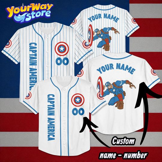 Custom Captain America Baseball Jersey, Personalized Superhero Jersey Shirt, Marvel Fan Gift for Kids & Adults