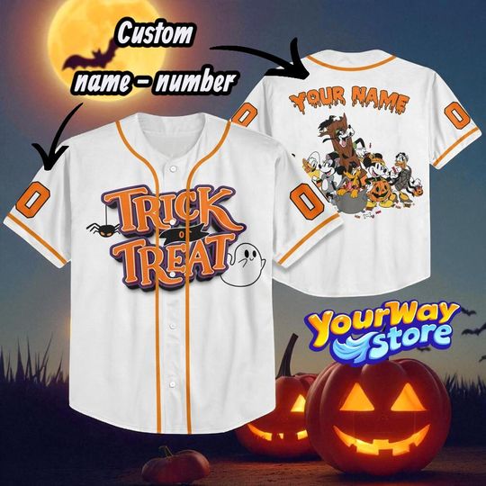 Discover Trick or Treat Disney Baseball Jersey  Halloween Family Matching Outfit, Cute Ghost Pumpkin Disney Shirt for Kids & Adults