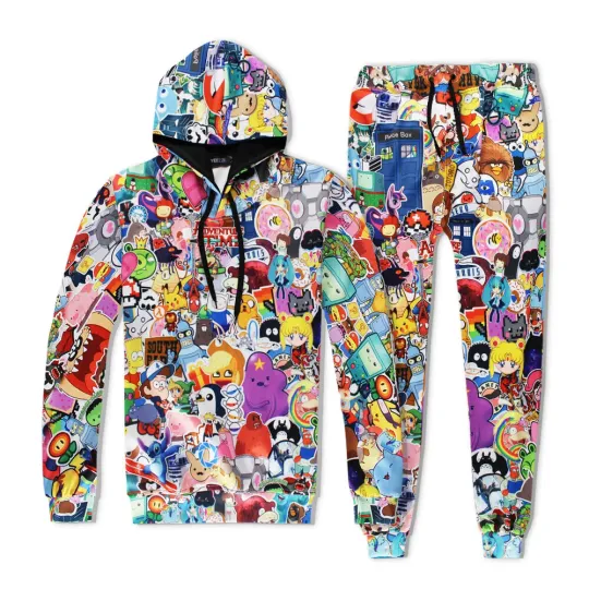 Discover Anime Cartoon Tracksuit Set Hoodie and Joggers