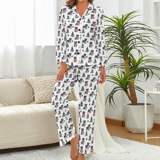 Snowflake Scarf Pug Christmas Pajamas Cozy Dog Print Women Winter Sleepwear Set Cute Holiday PJs Gift for Her Dog Mom GiftPugLoverLoungewear
