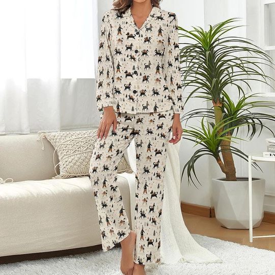 Nordic Christmas Dog Pajamas Scandinavian Winter Sleepwear Set Cozy Hygge Holiday PJs with Rustic Dog Print Gift for Her Dog Mom Gift