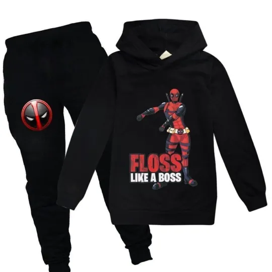Kids Deadpool Hoodie Jogger Set, Boys & Girls Casual Tracksuit