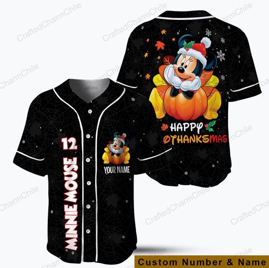 Discover Minnie Mouse Hallothanksmas Baseball Jersey, Disneyland Matching shirt for Family Trip, Halloween Thanksgiving Xmas Tee Kid Youth Size
