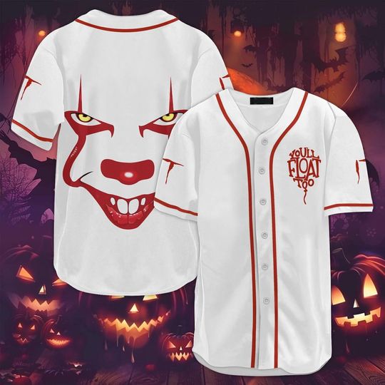 Discover Scary Clown Baseball Jersey, Creepy Face Halloween Jersey Shirt, Horror Costume Top, Spooky Baseball Jersey for Men Women