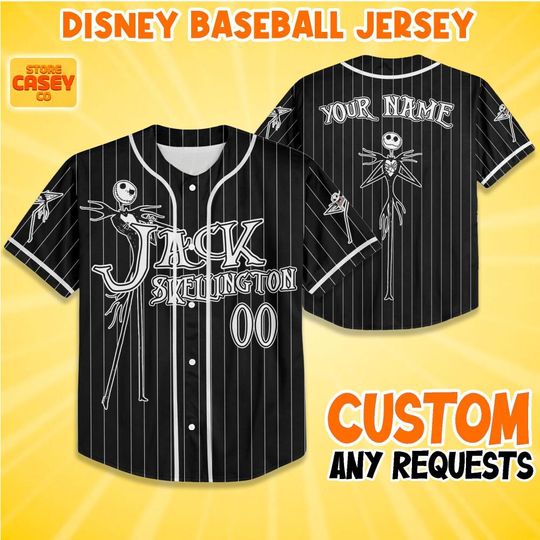 Discover Custom Jack Skellington Black Baseball jersey, Personalized The Nightmare Before Christmas Disneyland Jersey, Halloween Gift for Disney Fans