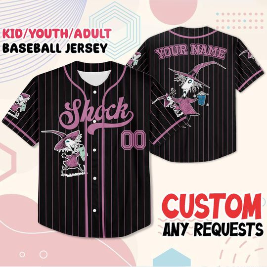 Custom Shock Baseball Jersey Inspired by Nightmare Before Christmas, Spooky Halloween Costume Shirt, Matching Disney Trip Outfit, Gift