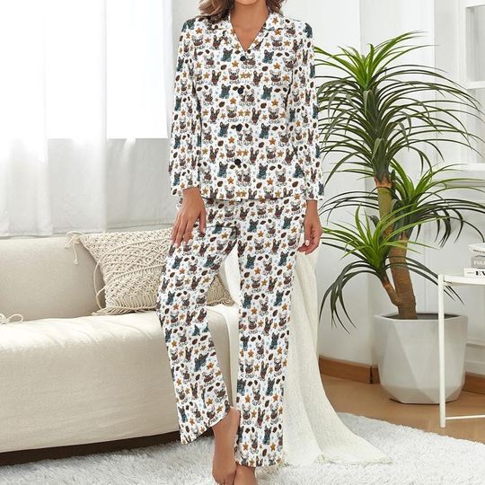 French Bulldog Winter Pajamas  Cute Holiday Dog PJs with Scarves, Pinecones and Snowflakes, Cozy Christmas Sleepwear for Dog Lovers