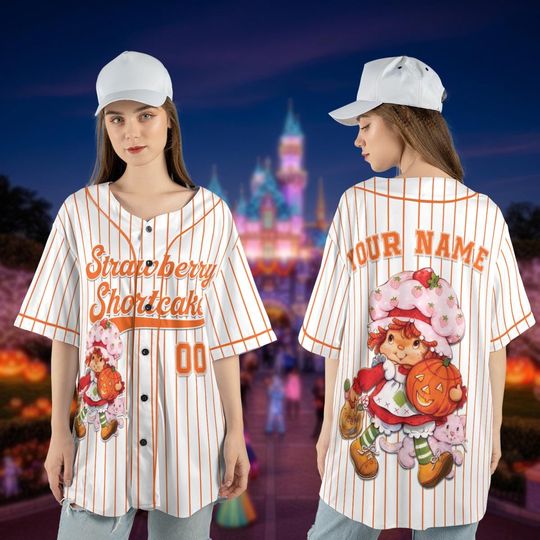 Custom Strawberry Shortcake Halloween Pumpkins Baseball Jersey, Trick or Treat Tee, Gift for Kids & Adults