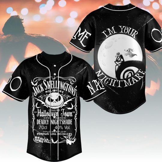 Personalized Jack Skellington Baseball Jersey, Custom Disney Halloween Jersey, Nightmare Before Christmas Fan Shirt, Spooky Season Gift