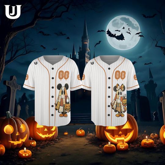 Discover Mickey Minnie Halloween Couple Jersey, Mickey Ghost Jersey, Minnie Ghost Baseball Jersey, Spooky Season Baseball Jersey, Disney Halloween