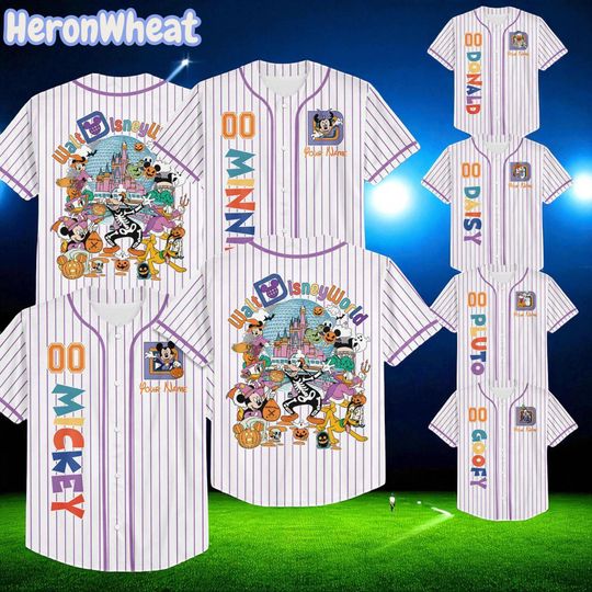 Discover Custom Disney Halloween Baseball Jersey with Personalized Name, Walt Disney World Game Day Shirt for Kids and Adults, Matching Fan Gift