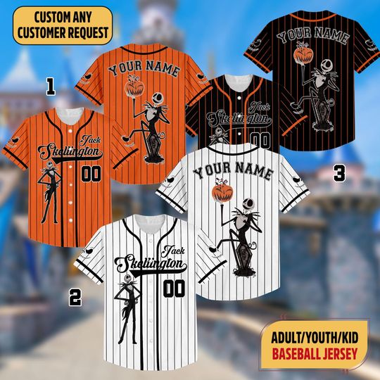 Discover Custom Disney Jack Skellington Halloween Baseball Jersey, Disney Nightmare Before Christmas Jersey, Jack Skellington Jersey, Disney Gift