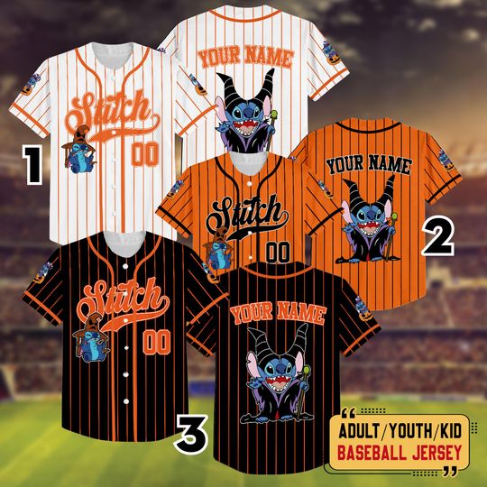 Discover Personalized Disney Stitch Halloween Baseball Jersey, Custom Stitch Baseball Team Jersey, Disney Birthday Gift, Halloween WDW Family Shirt