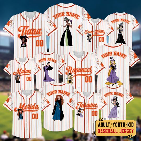 Discover Personalized Disney Princess Halloween Baseball Jersey, Custom Disney Cinde Rapunzel Jersey, Disney Girl Trip Shirt, Trick Or Treat Tee