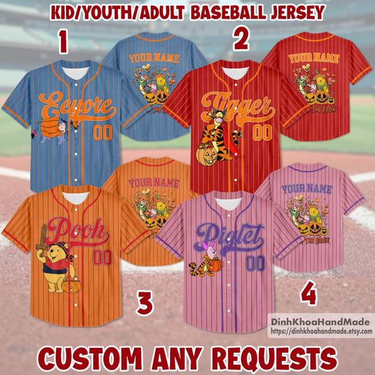 Discover Personalized Custom Disney Winnie the Pooh Halloween Baseball Jersey Personalized Team Shirt Birthday Gift for Halloween Fans Family