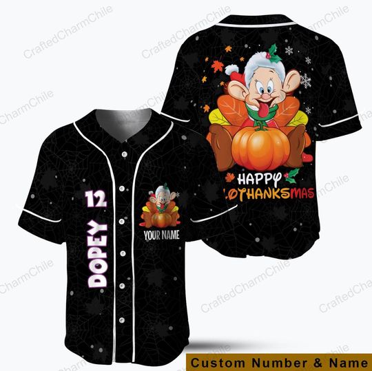 Discover Dopey Dwarf Hallothanksmas Baseball Jersey, Disneyland Matching shirt for Family Trip Halloween Thanksgiving Xmas Baseball Tee for Kid Youth