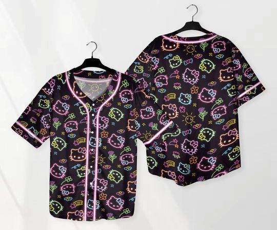 Hello Kitty Baseball Jersey Shirt Neon Family Kitty Cat Tee