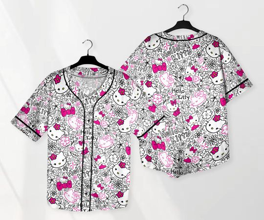 Hello Kitty Baseball Jersey Shirt Tropical Kitty Cat Family Tee