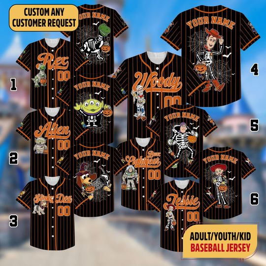 Discover Custom Toy Story Skeleton Halloween Baseball Jersey, Spooky Season Disney Halloween Jersey, Woody Buzz Lightyear Jessie Halloween Matching