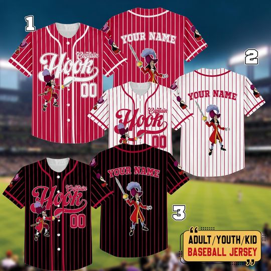 Discover Personalized Disney Captain Hook Jersey, Custom Captain Hook Halloween Baseball Jersey, Disney Men Birthday Gift, Disneyland Trip Shirt