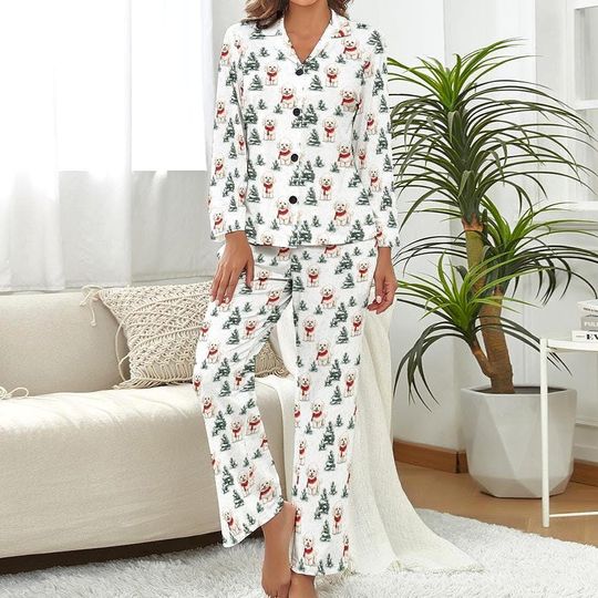 Winter Wonderland Bichon Christmas Pajamas Fluffy Dog Print Women Sleepwear Set Cozy Holiday PJs Gift for Her Dog Mom Gift Poodle Loungewear