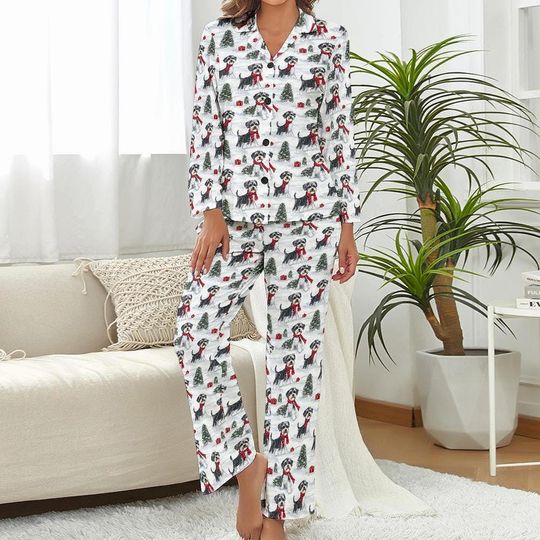 Discover Schnauzer Christmas Pajamas, Womens Winter Sleepwear Set, Cozy Dog Print PJs, Holiday Gift for Her, Dog Mom Gift Schnauzer Lover Loungewear
