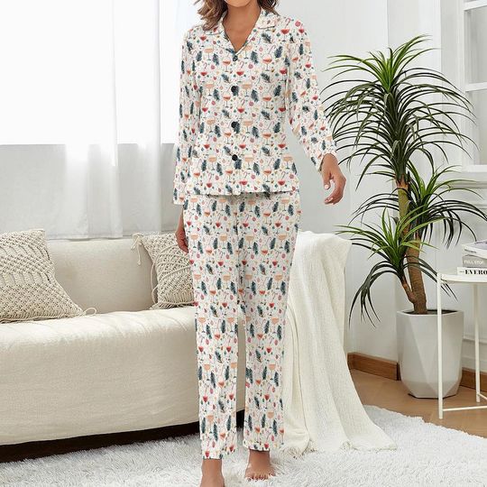 Christmas Wine Pattern Pajamas  Festive Holiday Sleepwear, Wine Lover Gift, Cozy Christmas PJs for Her, Cute Winter Loungewear