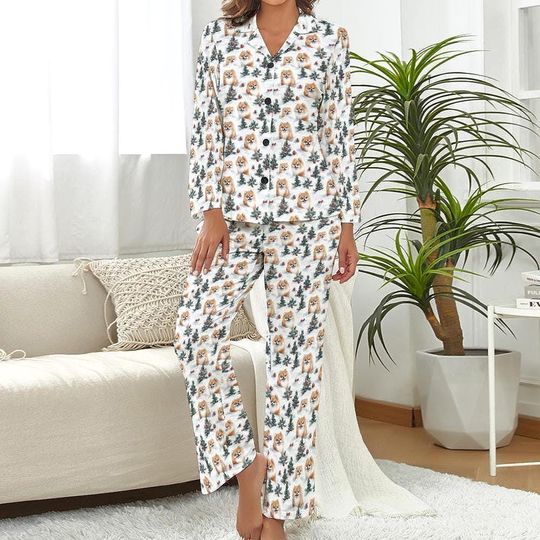 Pomeranian Christmas Pajamas Cute Dog Print Women Winter Sleepwear Set Cozy Holiday PJs Gift for Her Dog Mom Gift Cute Puppy LoverLoungewear