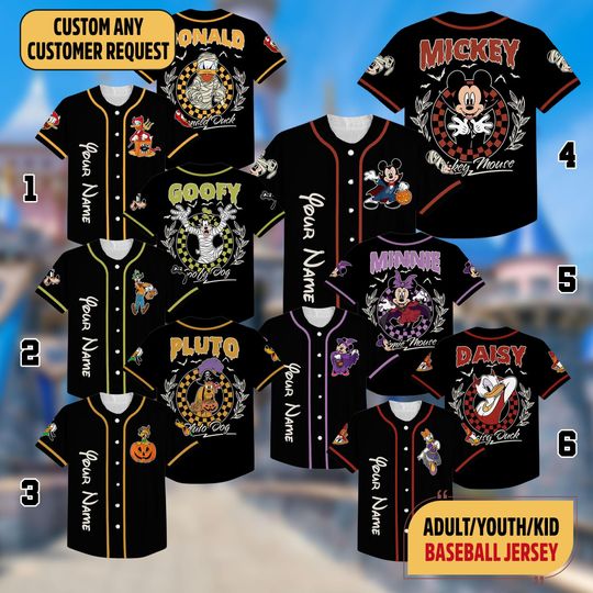 Custom Disney Villain Halloween Baseball Jersey, Cruella Ursula Evil Queen Matching Jersey, Villains Friends Matching Family Jersey