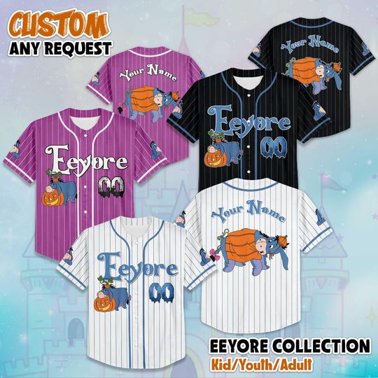 Discover Custom Eeyore Halloween Baseball Jersey, Disney Winnie the Pooh Eeyore Jersey, Disneyland Baseball Team Outfit, Disney Halloween Jersey
