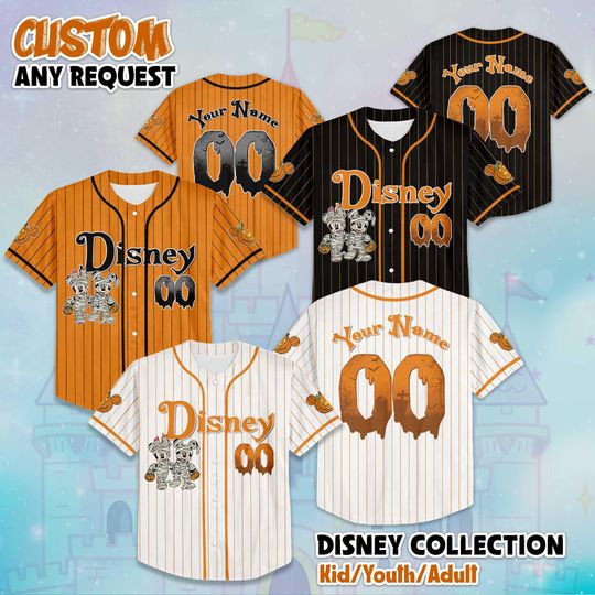 Discover Custom Disney Halloween Baseball Jersey, Disney Mickey and Minnie Mouse Jersey, Disneyland Baseball Team Outfit, Disney Halloween Jersey