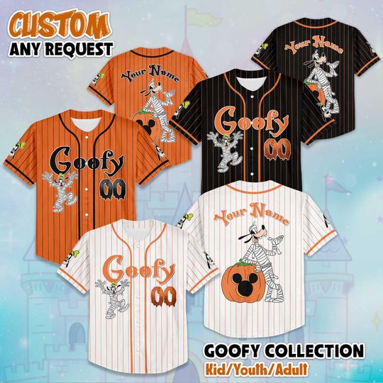 Discover Custom Disney Halloween Goofy Baseball Jersey, Disney Goofy Dog Jersey, Disneyland Baseball Team Outfit, Disney Halloween Jersey