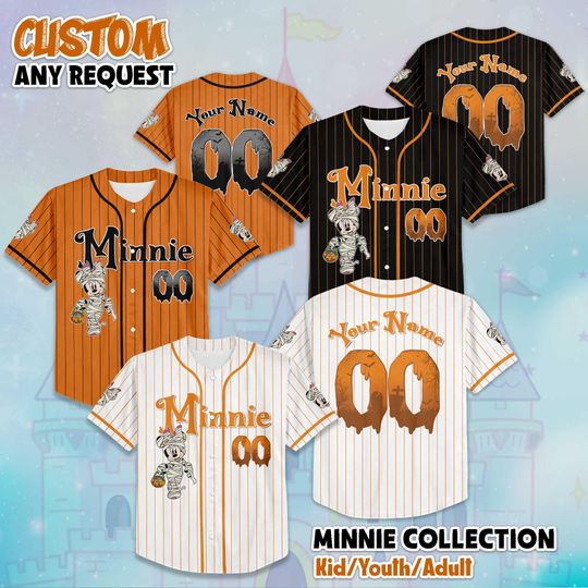 Discover Custom Disney Halloween Minnie Mouse Baseball Jersey, Disney Minnie Mouse Jersey, Disneyland Baseball Team Outfit, Disney Halloween Jersey