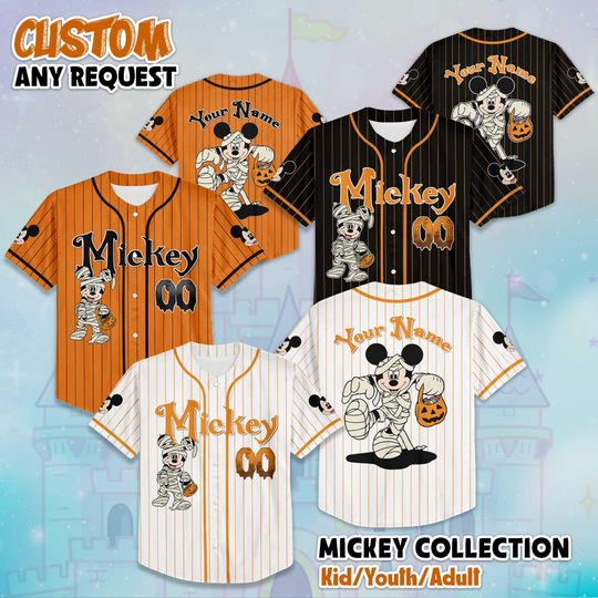 Discover Custom Disney Halloween Mickey Mouse Baseball Jersey, Disney Mickey Mouse Jersey, Disneyland Baseball Team Outfit, Disney Halloween Jersey