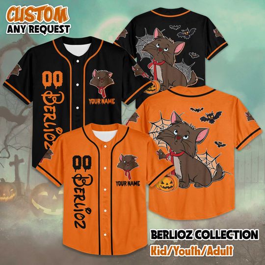 Discover Custom Berlioz Aristocats Halloween Baseball Jersey, Disney The Aristocats Shirt, Disneyland Baseball Team Outfit, Disney Birthday Gift