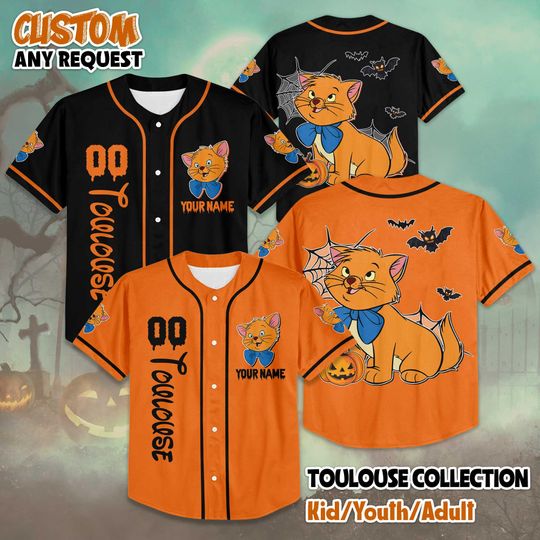 Discover Personalized Toulouse Halloween Baseball Jersey, Custom Disney The Aristocats Toulouse Shirt, Disneyland Team Outfit, Gift for Fans