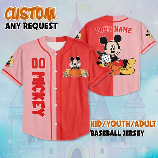 Discover Custom Mickey Mouse Pumpkin Baseball Jersey, Custom Disney Pumpkin Shirt, Disneyland Baseball Team Outfit, Gift for Disney Fans