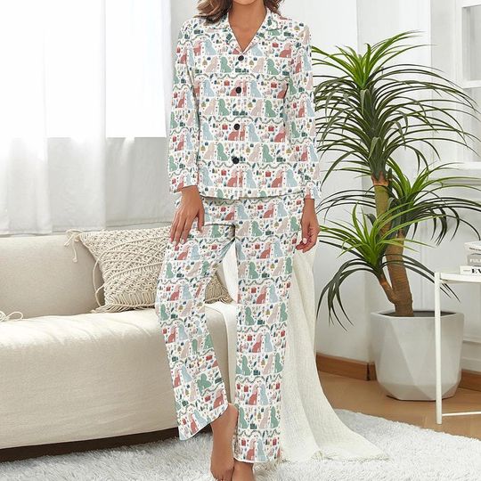Romantic Poodle Christmas Pajamas Pastel Dog Print Women Winter Sleepwear Set Whimsical Holiday PJs Gift for Her Dog Mom Gift, Poodle Lover