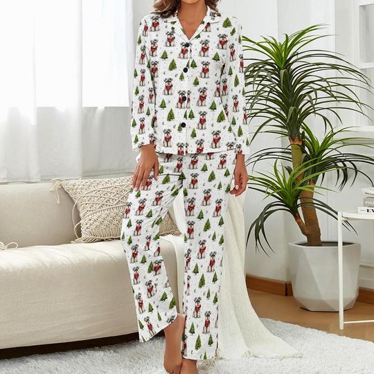 Schnauzer Christmas Pajamas, Womens Winter Sleepwear Set, Cozy Dog Print PJs, Holiday Gift for Her, Dog Mom Gift Schnauzer Lover Loungewear