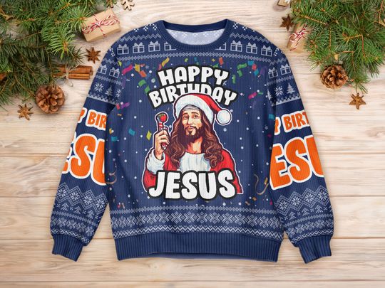 Personalized Christian Ugly Sweater - Go Jesus It's Your Birthday, Custom Christmas Gift for Men, Women, Kids, Couples