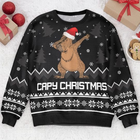 Capybara Christmas Sweatshirt, Personalized Funny Ugly Sweater, Capybara Lover Gift, Xmas Animal Shirt, Gift for Him or Her