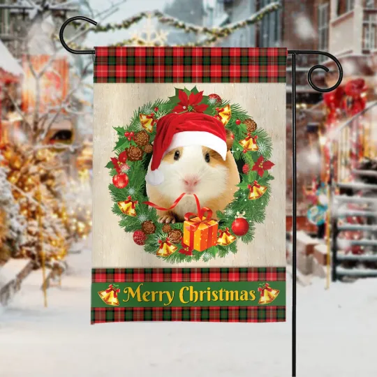 Guinea Pig Merry Christmas Flag, Love Guinea Pig Christmas Wreath Xmas Flag